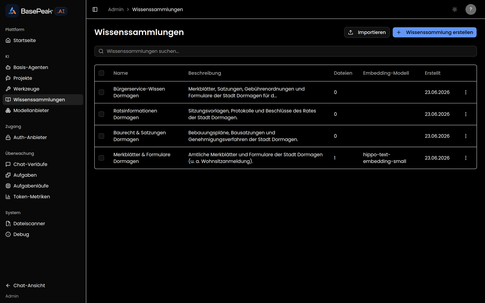 Wissenssammlungen verwalten