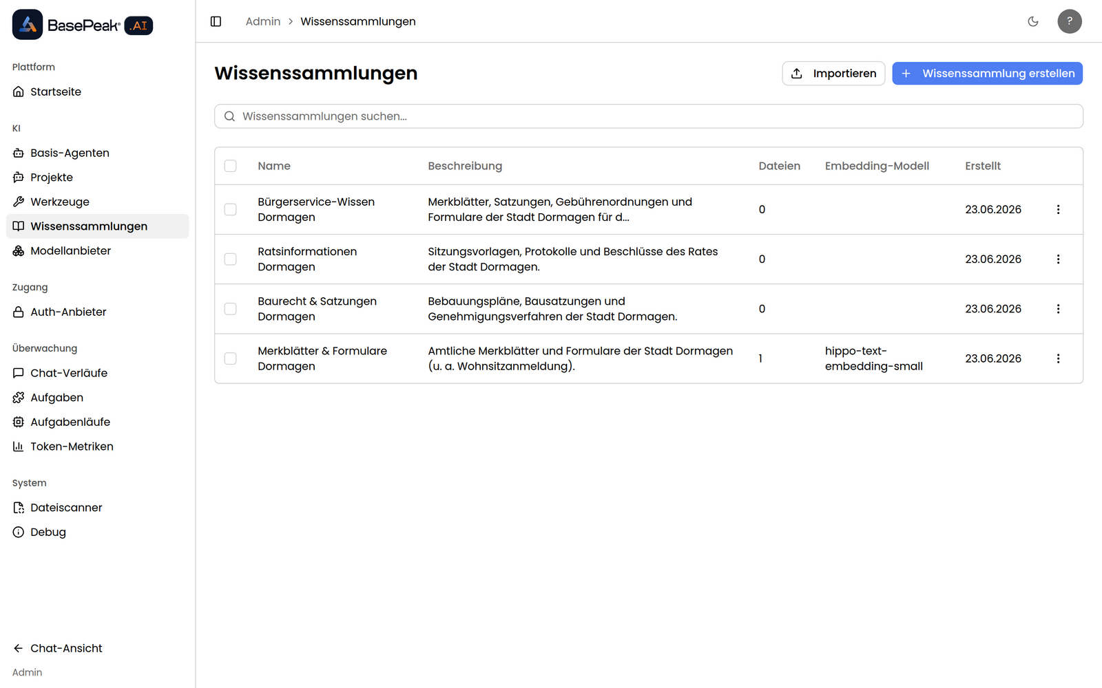 Wissenssammlungen verwalten