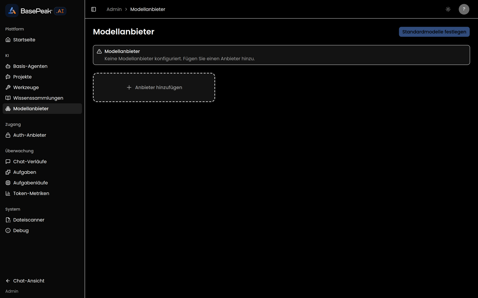 Modellanbieter-Verwaltung in BasePeak.AI