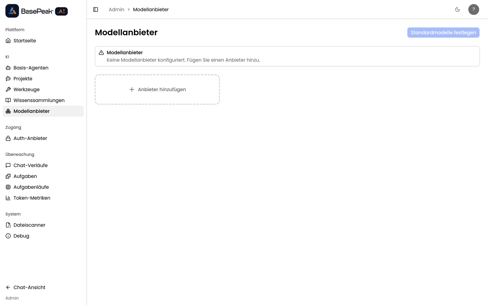 Modellanbieter-Verwaltung in BasePeak.AI